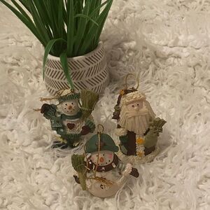 Cute set of 3 ceramic Christmas Ornaments Santa snowmen